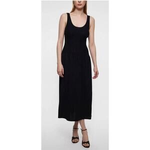 Theory Eco Crunch Scoop Neck Sleeveless Midi Dress Black XL